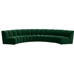 Meridian Furniture - Infinity Channel Tufted Velvet Modular Chair, Green, 5 Piece - Create a seating group that works for every possible situation with this Infinity modular 5-piece sectional and other pieces in the Infinity collection. Upholstered in soft green velvet material that feels great against the skin and offers long-wearing beauty, this piece fits with other Infinity items for an infinite number of combinations that get your seating requirements just right but that look just as nice when used on their own.
