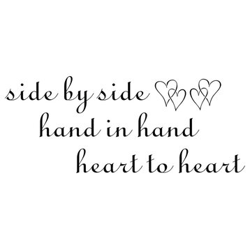 Decal Wall Sticker Side By Side Hand In Hand Heart To Heart, Black