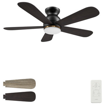 CARRO 48inch Low Profile Flush Ceiling Fan with Remote and Dimmable LED Light, Black