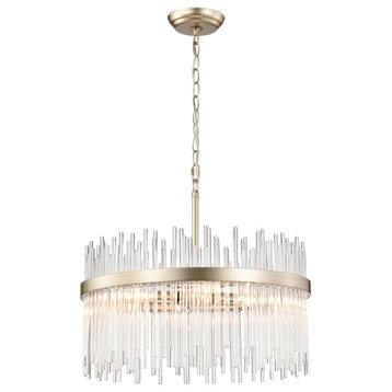 Bella 5-light Brushed Champagne Silver Clear Glass Bars Chandelier