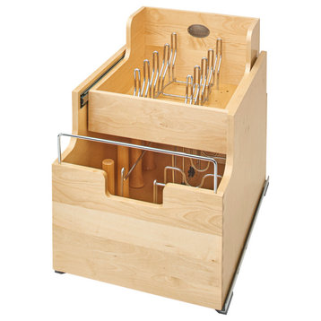Wood Base Cabinet Cookware Pull Out Organizer With Soft Close, 14.5"