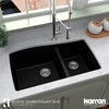 Karran Undermount Quartz 33" 60/40 Double Bowl Kitchen Sink, Black