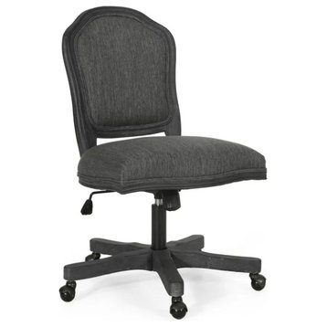 French Country Office Chair, Armless Padded Fabric Seat, Charcoal/Weathered Gray