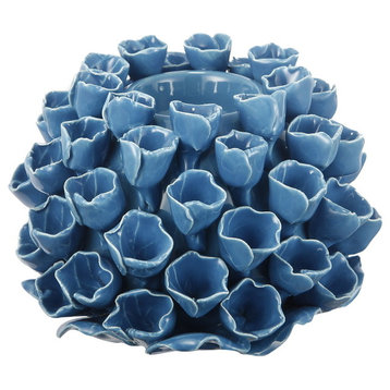 Ceramic Flower Bud Candleholders, Set of 2, Blue