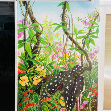 Tropical Garden with Peacock