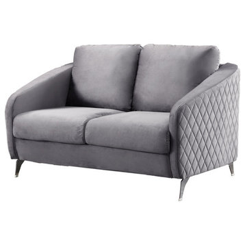 Sofia Velvet Modern Chic Loveseat Couch, Gray