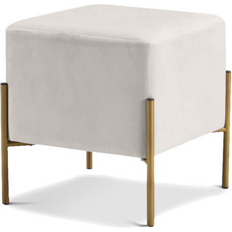 Isla Velvet Upholstered Ottoman/Stool, Cream