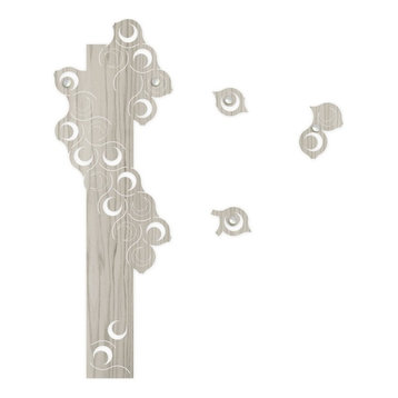 Moon Detail Wall-Mounted Grey Wood Coat Stand