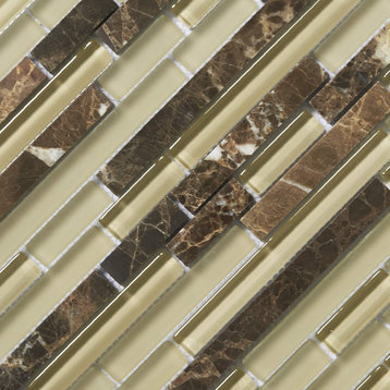 Premium 11.875" x 11.875" in Glass & Stone Linear Collection in Hazelnut