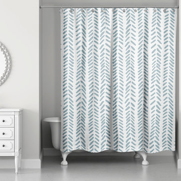 Modern Herringbone Shower Curtain, Teal