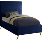 Meridian Furniture - Jasmine Velvet Bed, Navy, Twin - Embolden your bedroom space with this beautiful and colorful Jasmine Navy Velvet Twin Bed. A pop of stunning color and chic, sleek velvet upholstery set this bed apart as a distinctively elegant option for your bedroom sanctuary. The contemporary design meshes well with modern decor, making it the ultimate choice for the uber-modern home. Metal legs with a retro slant lend this bed a finished look. Because the bed requires no box spring or foundation, it offers a svelte, minimalist profile.