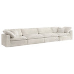 Meridian Furniture - Cozy Velvet Upholstered Comfort 4-Piece Modular Sofa, Cream - Bring home this Cozy sofa for a fresh new look. Embrace casual elegance with this Cozy velvet cloud-like comfort modular fiber-filled seating option. Handsome from all angles, this piece features soft cream velvet upholstery to make it an easy fit in any room. This modular piece can be combined with other items in the Cozy collection to create a seating group of your dreams. The cushions on this piece are exceptionally comfortableand filled with fiber for luxury that you deserve as you rest and relax.