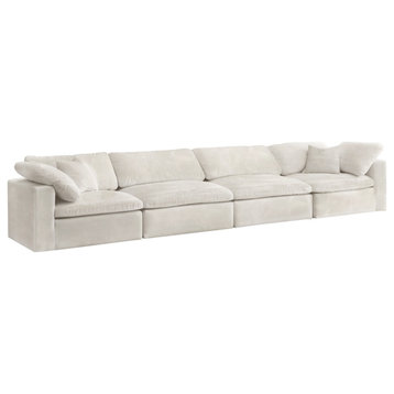 Cozy Velvet Upholstered Comfort 4-Piece Modular Sofa, Cream