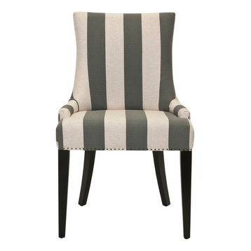 Safavieh Becca 19" Stripe Linen Dining Chair, Flat Nail Heads, Gray and Bone