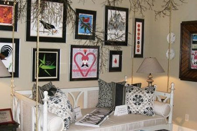 Inspiration for a mid-sized eclectic guest carpeted bedroom remodel in Nashville with gray walls