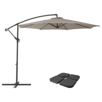 CorLiving 9.5ft Offset Sand Gray Fabric Patio Umbrella and Base Weight