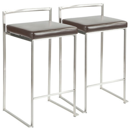 Lumisource Fuji Counter Stool, Set Of 2, Brown