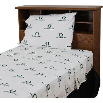 Oregon Ducks Printed Sheet Set, Full, White