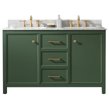 Legion Furniture 54" Green Finish Sink Vanity Cabinet With Carrara White Top