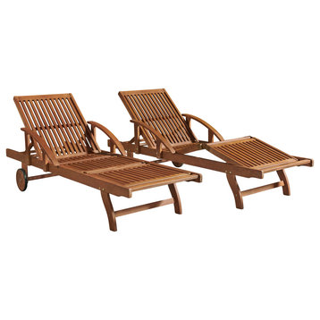 Caspian Eucalyptus Wood Outdoor Lounge Chairs With Arms, Adjustable Leg Rest
