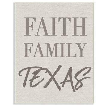 'Faith Family Texas Typography', Wall Plaque, 10"x0.5"x15"