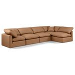 Meridian Furniture - Indulge Upholstered Modular L-Shaped Sectional, Cognac, 5-Piece: 3 Armless Chair, 2 Corner Chair, Fiber Stuffed Vegan Leather - Experience ultimate comfort and style with our cognac vegan leather Indulge Sectional. The luxurious vegan leather will elevate the aesthetic of any room. This sofa provides ample space for you to relax while its modular build offers the option of unlimited configurations. Whether you're looking to add a stylish element to your living room or a comfortable seating option to your bedroom, this sofa is the perfect choice.