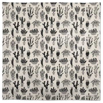 Houseplants On Linen Black 2 58x58 Tablecloth