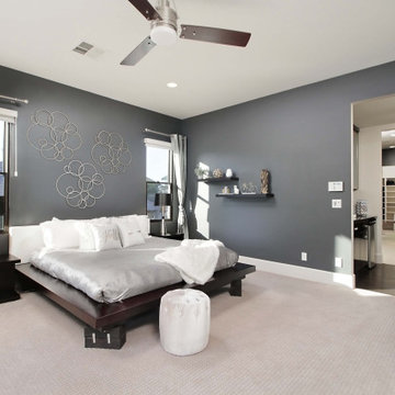 Spanish Transitional Primary Bedroom with Contemporary Accent Walls