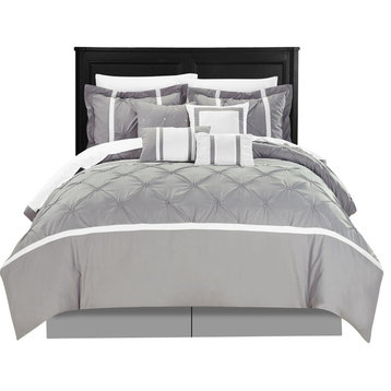 Vermont Gray Queen 12-Piece Comforter Bed In A Bag Set, With Sheet Set