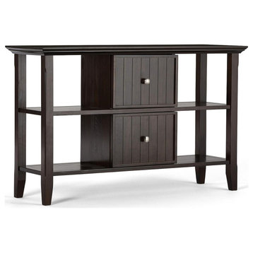 Transitional Console Table, Pine Frame With Grooved Drawers, Dark Brunette Brown
