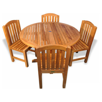 Teak Patio Dining Set, Teak Round Table and 4 Side Chairs