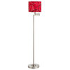 Pauz Swing Arm Floor Lamp with Red / Grey Patterned Drum Lamp Shade