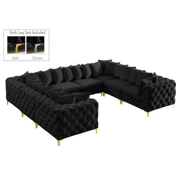 Tremblay Velvet Upholstered 8-Piece Modular U-Shaped Sectional, Black