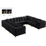 Meridian Furniture - Tremblay Velvet Upholstered 8-Piece Modular U-Shaped Sectional, Black - Lean back and relax on this Tremblay sectional. Featuring soft black velvet upholstery with deep button tufting, this sectional adds a bold touch to any living space. A complete set of gold and chrome legs are included, so you can change it up to suit your home decor. This sectional is modular, so you can create infinite configurations with it, which are easily attached using the latch underneath the frame. Its contemporary design is perfect for the modern home.