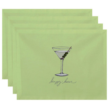 Martini Glass Happy Hour Geometric Print Placemats, Light Green, Set of 4