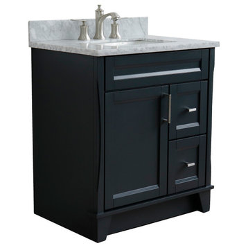 31" Single Sink Vanity, Dark Gray Finish With White Carrara Marble