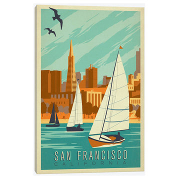 San Francisco California Sailboats by Anderson Design Canvas Print, 26"x40"
