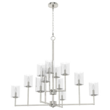 Kerrison Brushed Nickel With Seeded Glass 12 Light Chandelier Ceiling