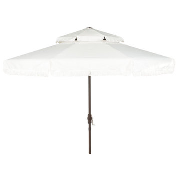 Safavieh Milan Fringe 9' Double Top Crank Umbrella, White