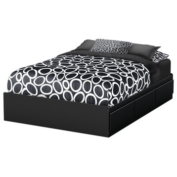South Shore Step One Full Mates Bed, 54'' With 3 Drawers, Pure Black