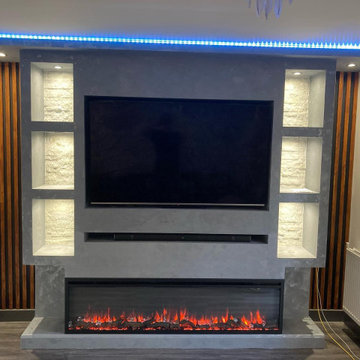 Bespoke TV Stand, Shelving, Fireplace and LEDs