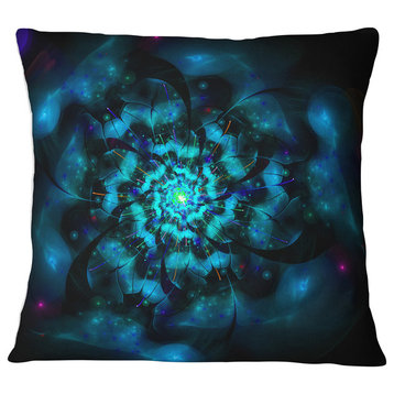 Perfect Fractal Flower in Black and Blue Floral Throw Pillow, 18"x18"