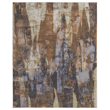 Takara Modern Abstract, Brown/Blue/Ivory, 10'x13'2" Area Rug