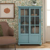 Classic Bookcase, 2 Sliding Doors With Window Pane Glass Front, Sea Blue