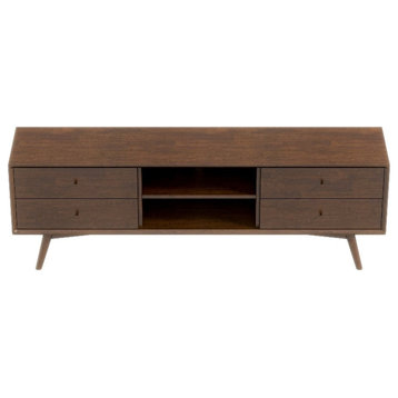 Francesca Mid-Century Modern Solid Wood TV Stand in Brown for TVs up to 65"