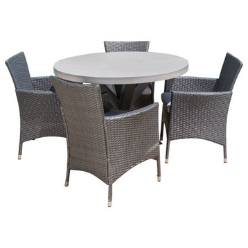 Allison Outdoor 5 Piece Wicker Dining Set with Lightweight Concrete Table