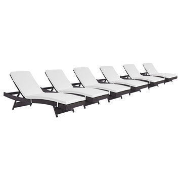 Convene Chaise Outdoor Upholstered Fabric, Set of 6, Espresso White