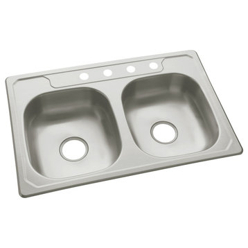 Sterling Middleton Double Bowl 4-Hole Drop-in Kitchen Sink, Stainless Steel
