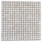 Stone Center Online - Tumbled Crema Marfil Marble 5/8x5/8 Square Mosaic NonSlip Shower Tile, 1 sheet - Color: Crema Marfil Marble (a textured clean creamy beige stone background with tones of yellow, cinnamon, white and even goldish beige soft thin veins);