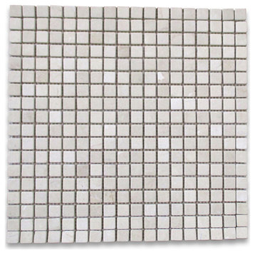 Tumbled Crema Marfil Marble 5/8x5/8 Square Mosaic NonSlip Shower Tile, 1 sheet